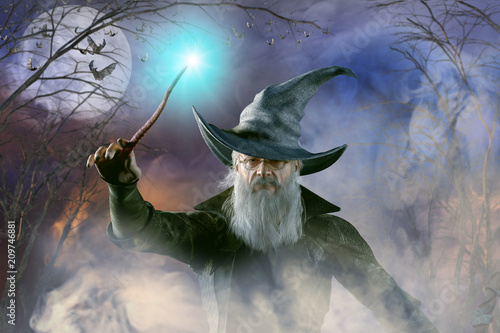 3D Illustration of an elderly the wizard photo