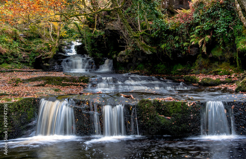Tiered waterfall in autumn  Caerfanell  Brecon Beacons  Wales