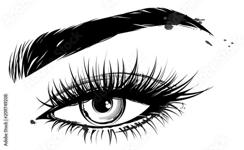 illustration of eye makeup and brow on white background