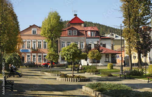 Main square in Ustrzyki Dolne. Poland photo