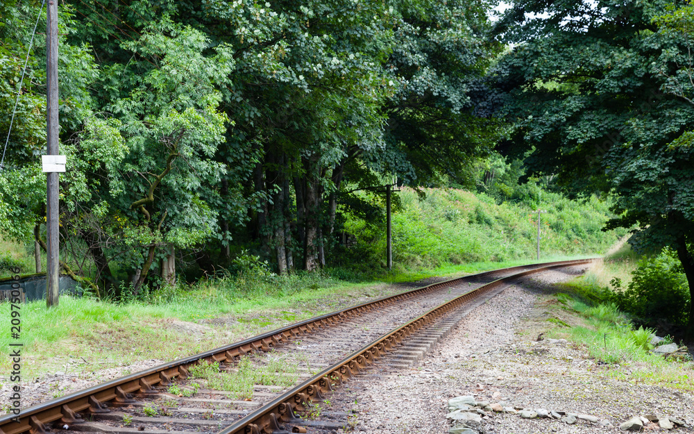 Railway Track.  A stretch of railway track on the preserved Lakeside and Haverthwaite railway in Cumbria, northern England.