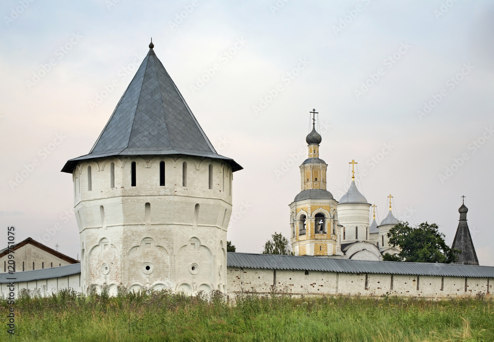 Mill tower, bell tower and Savior (Spassky) Cathedral at Spaso-Prilutsky monastery in Vologda. Russia