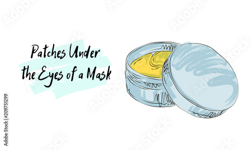 patches under the eyes of a mask, sketch of cosmetics