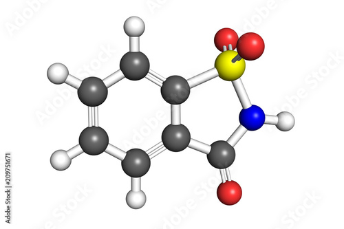 Foto Saccharin molecule, ball-and-stick model