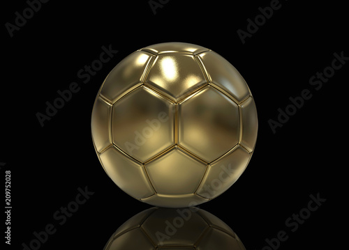 3d rendering. A golden football prize on black background.