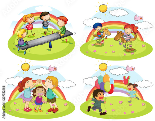 A Set of Kids Playing at Playground