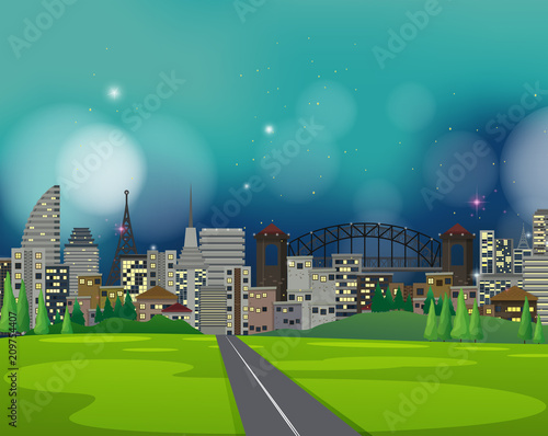 A Big City at Night Scene