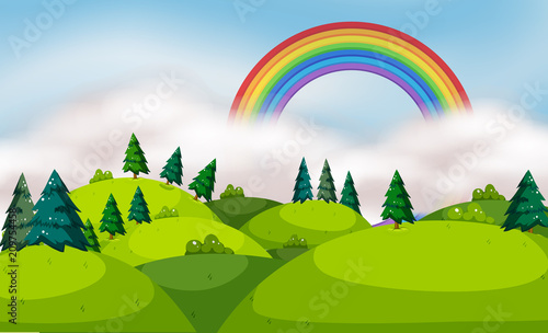 A Beautiful Mountain Landscape and Rainbow