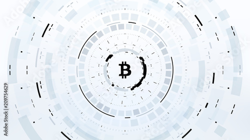 Bitcoin cryprocurrency futuristic vector illustration for background, HUD, graphical user interface, banner, business and finance infographics and more. Worldwide digital money blockchain system