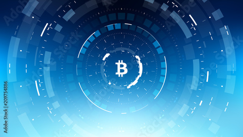 Bitcoin cryprocurrency futuristic vector illustration for background, HUD, graphical user interface, banner, business and finance infographics and more. Worldwide digital money blockchain system