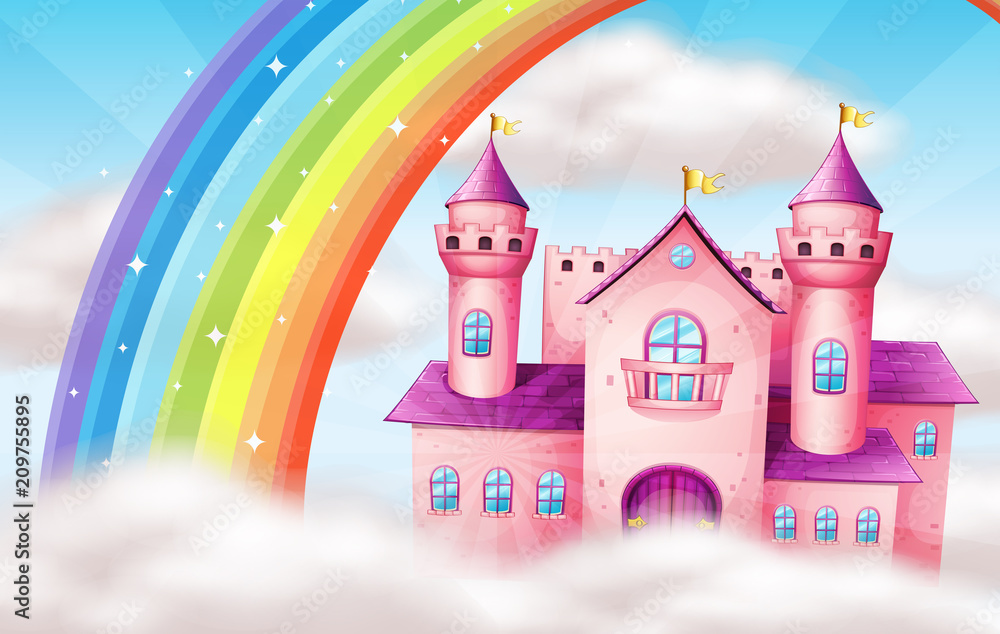 A Beautiful Pastel Castle and Rainbow