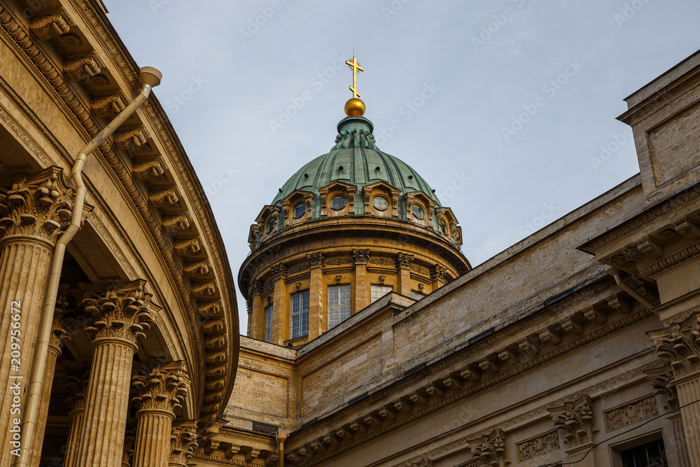 Dome and part of the colonnade of the Kazan Cathedral in St. Petersburg