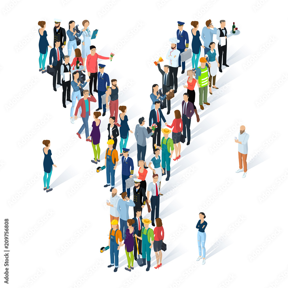 Crowded isometric people alphabet Crowded isometric people alphabet