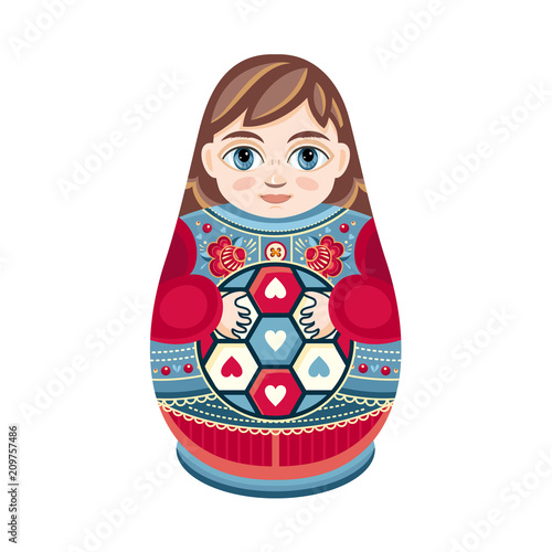 Moscow matreshka. Boy Color figurine design element. Slavic souvenir. Russia handmade decoration. 