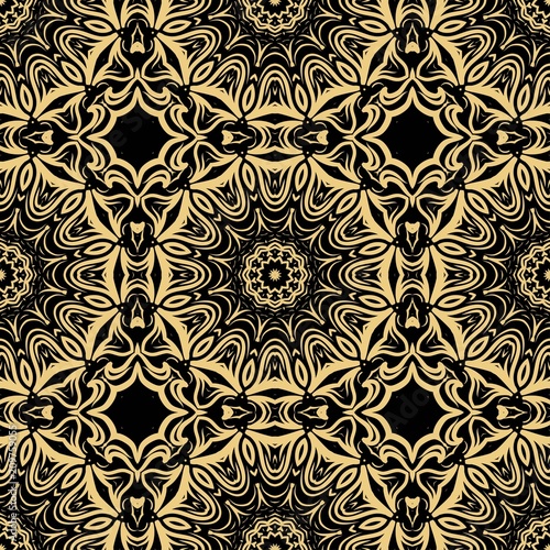 beautiful flower mandala. decorative vector. gold, black color. vector illustration.