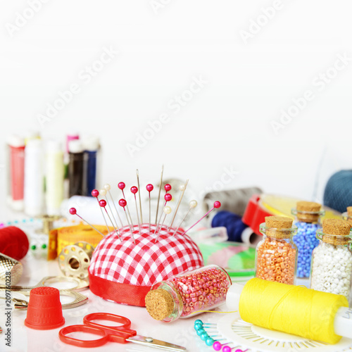 Sewing kit on white background