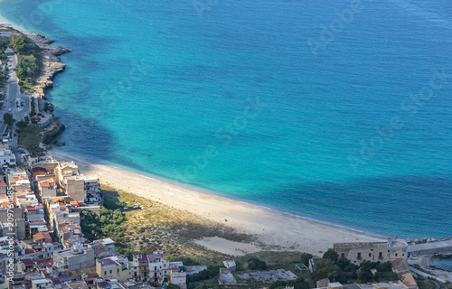 Aerial view of the Vergine Maria Beach in Palermo, Sicily, Italy