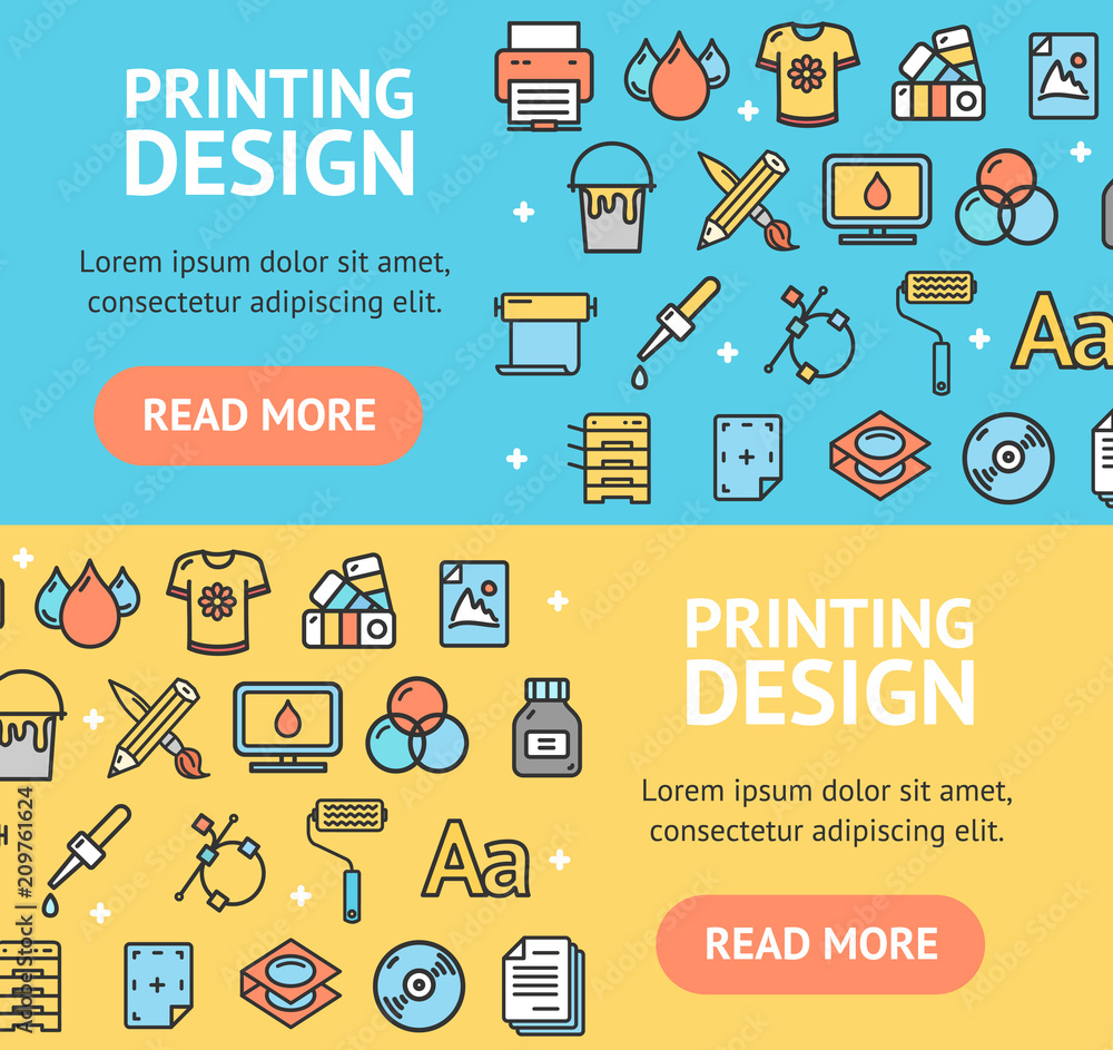 Printing Signs Banner Horizontal Set. Vector Printing Signs Banner Horizontal Set. Vector