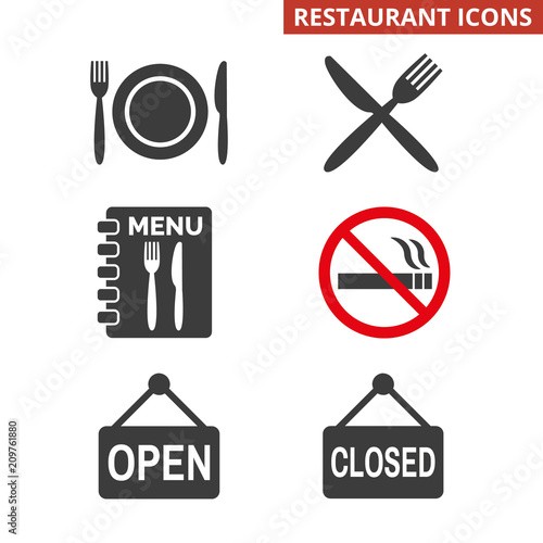 Restaurant icons set on white background.