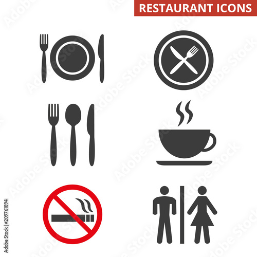 Restaurant icons set on white background.