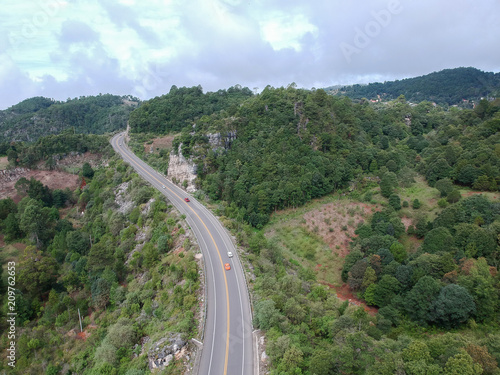 Aerial view of highway and natural landscape