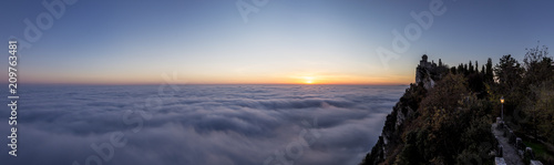 Tower of San Marino over the cloud