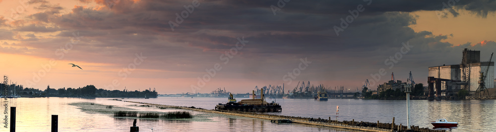 Panorama of marine port in Riga - the capital of Latvia and famous Baltic marine port in East Europe

