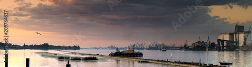 Panorama of marine port in Riga - the capital of Latvia and famous Baltic mar...