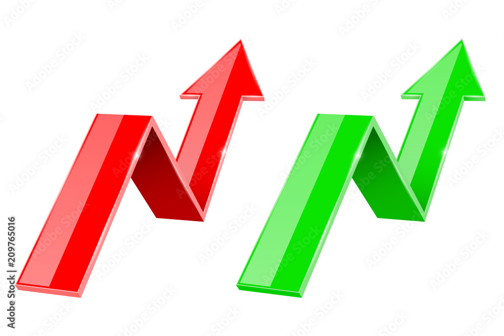 Green and red 3d up arrows. Financial graph Green and red 3d up arrows. Financial graph