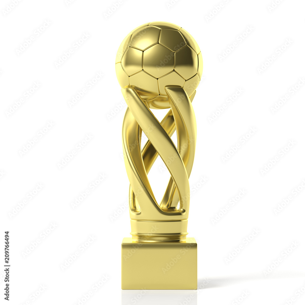 Soccer football golden trophy isolated on white background. 3d ...