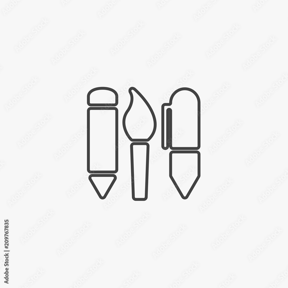 Set of cartoon volume tools pencil brush pen Set of cartoon volume tools pencil brush pen