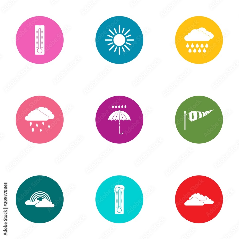 Weather diversity icons set. Flat set of 9 weather diversity vector icons for web isolated on white background Weather diversity icons set. Flat set of 9 weather diversity vector icons for web isolated on white background
