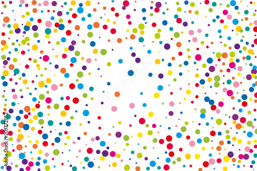 Festival pattern with color round glitter, confetti. Random, chaotic polka dot. Bright background for party invites, wedding, cards