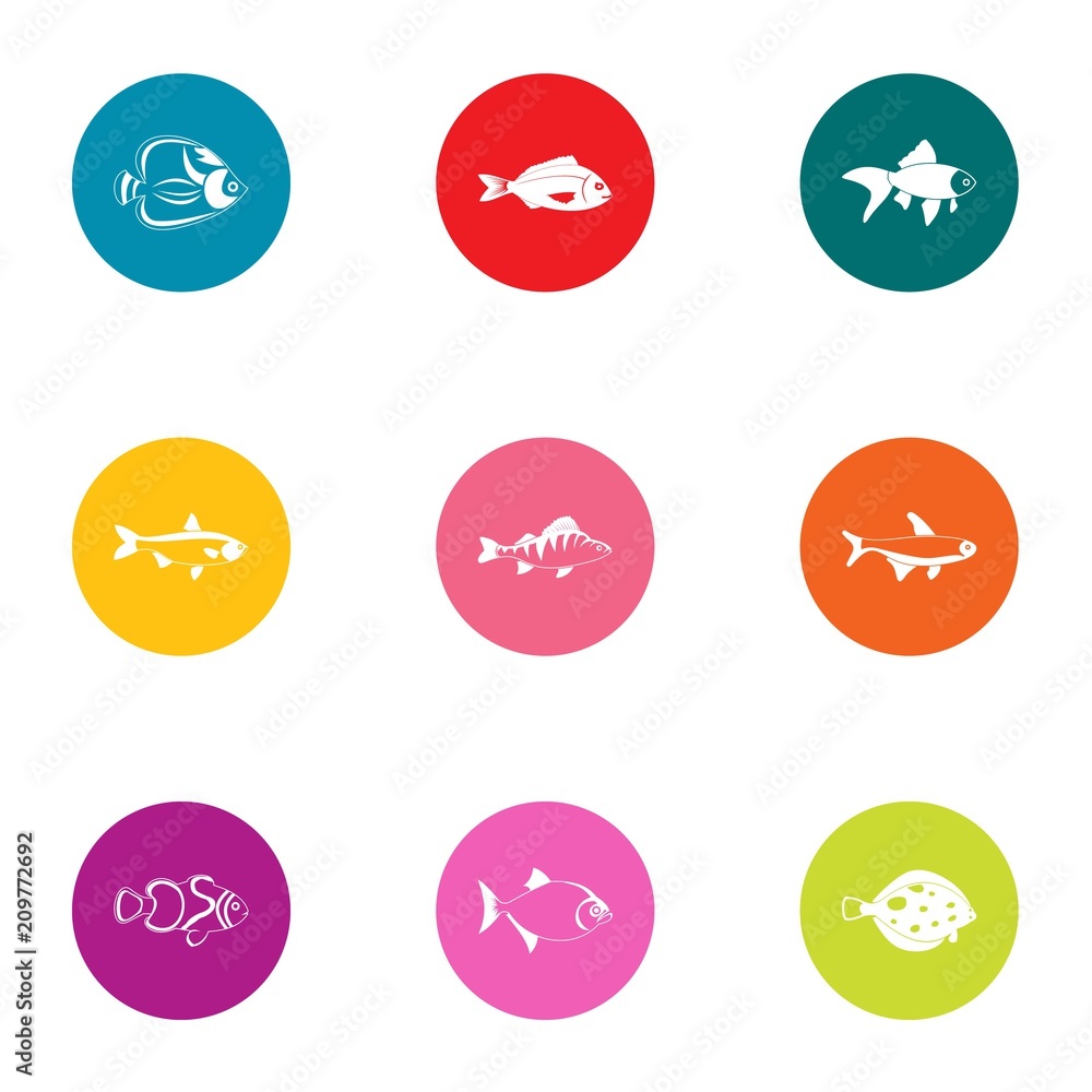 Minnow icons set. Flat set of 9 minnow vector icons for web isolated on white background