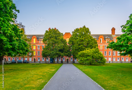 Photography View of a building on the parliament square inside of the trinity college campus