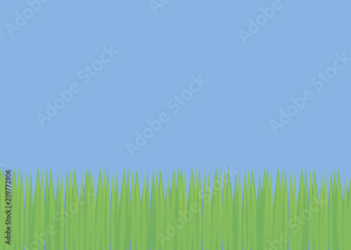 simple background with blue sky and green fresh grass field glade soccer lawn light bright day vector illustration