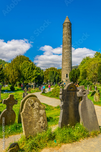 An Ancient cemetery in Glendalough settlement, Ireland photo