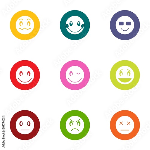 Emotional install icons set. Flat set of 9 emotional install vector icons for web isolated on white background