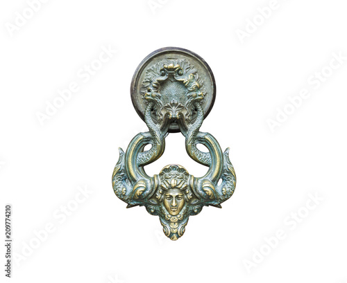 Old door metal bronze handle