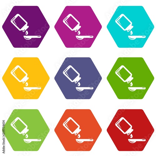 Tableau sur toile Medical syrup icons 9 set coloful isolated on white for web