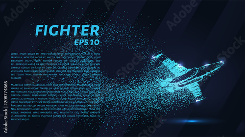 Fighter of the particles. The silhouette of the fighter is of little circles