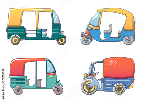 Tuk rickshaw Thailand icons set. Cartoon illustration of 4 tuk rickshaw Thailand vector icons for web