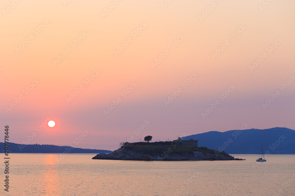 Montenegro, Fort Mamula island in the evening, sunset Montenegro, Fort Mamula island in the evening, sunset