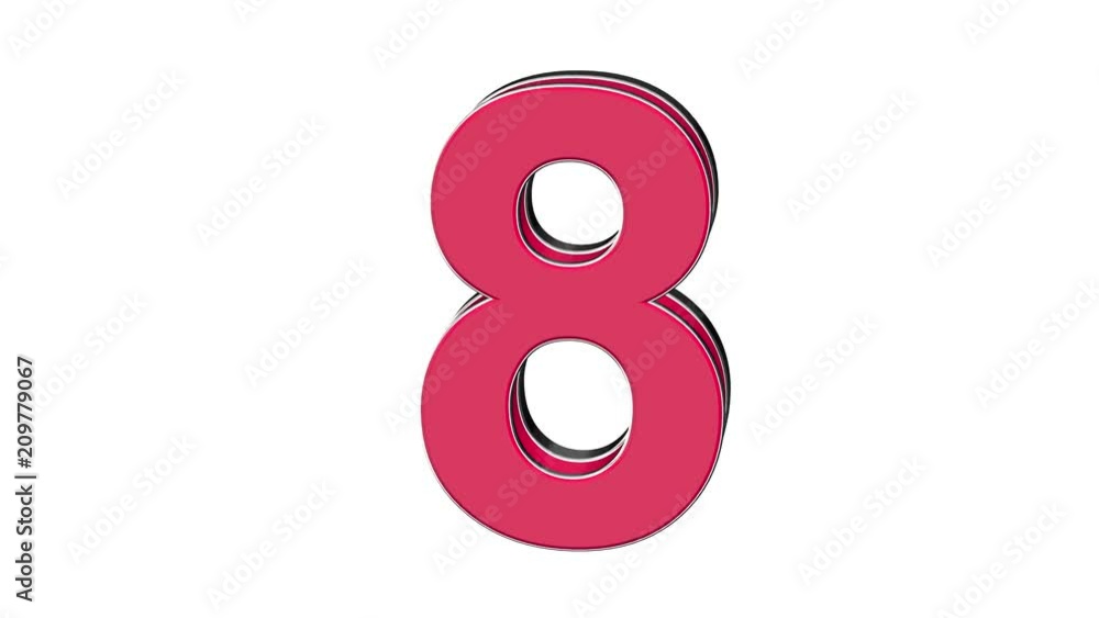 Red pink number 8 - volumetric glossy metal number on white background and chroma key background 3D animation Red pink number 8 - volumetric glossy metal number on white background and chroma key background 3D animation