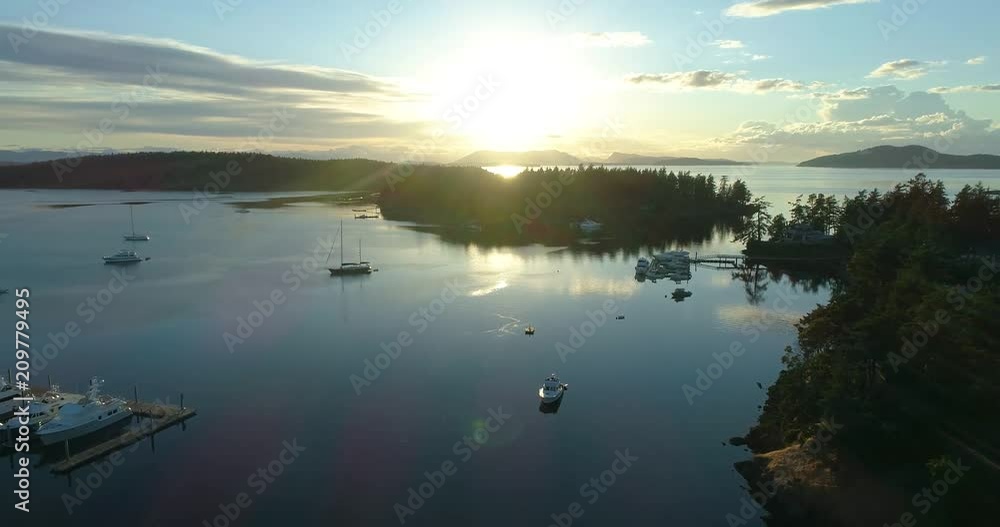 San Juan Island Sunset Aerial Birds Eye View of Roche Harbor Looking Toward Sidney Island and Victoria BC San Juan Island Sunset Aerial Birds Eye View of Roche Harbor Looking Toward Sidney Island and Victoria BC