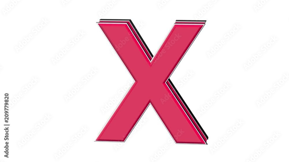 Red pink letter X - volumetric glossy metal alphabet letter on white background and chroma key background 3D animation Red pink letter X - volumetric glossy metal alphabet letter on white background and chroma key background 3D animation