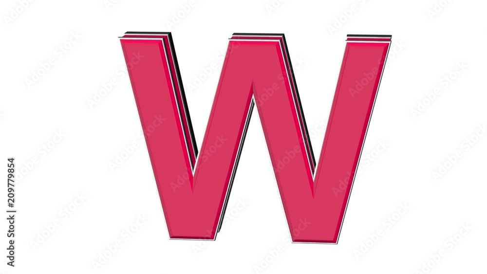 Red pink letter W - volumetric glossy metal alphabet letter on white background and chroma key background 3D animation Red pink letter W - volumetric glossy metal alphabet letter on white background and chroma key background 3D animation