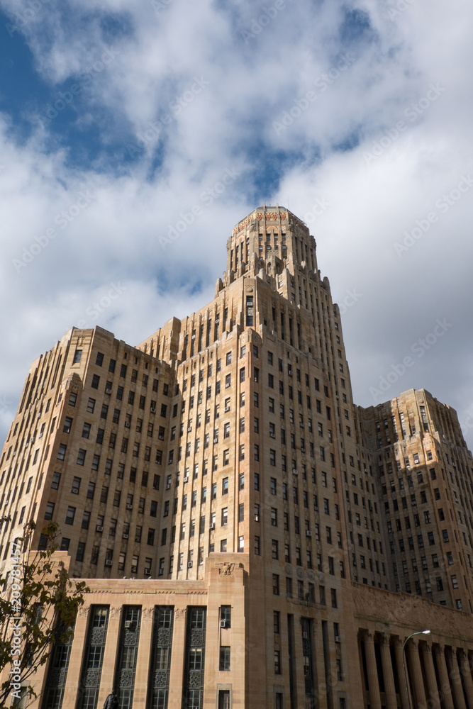 Art Deco Buffalo City Hall, seat of municipal government in downtown Buffalo New York. Art Deco masterpiece, Buffalo City Hall, the tallest building in upstate New York, designed in 1931.