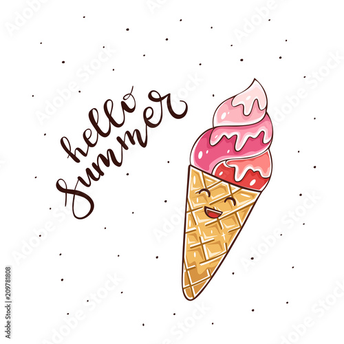 Happy Ice Cream and text Hello Summer