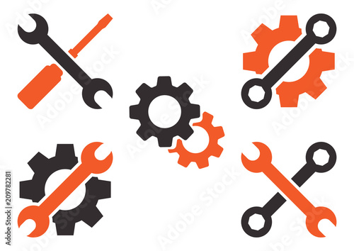 Dark gray and orange set of tools icon. Vector illustration